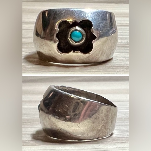 Vintage Frank Ramone Sterling Silver Shadow Box Turquoise Ring, Size 6, 5.5g - Picture 1 of 10